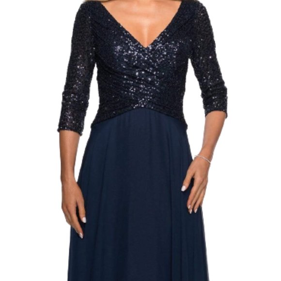 La Femme 27998SC Evening Dress Blue Size 18 - Picture 2 of 5